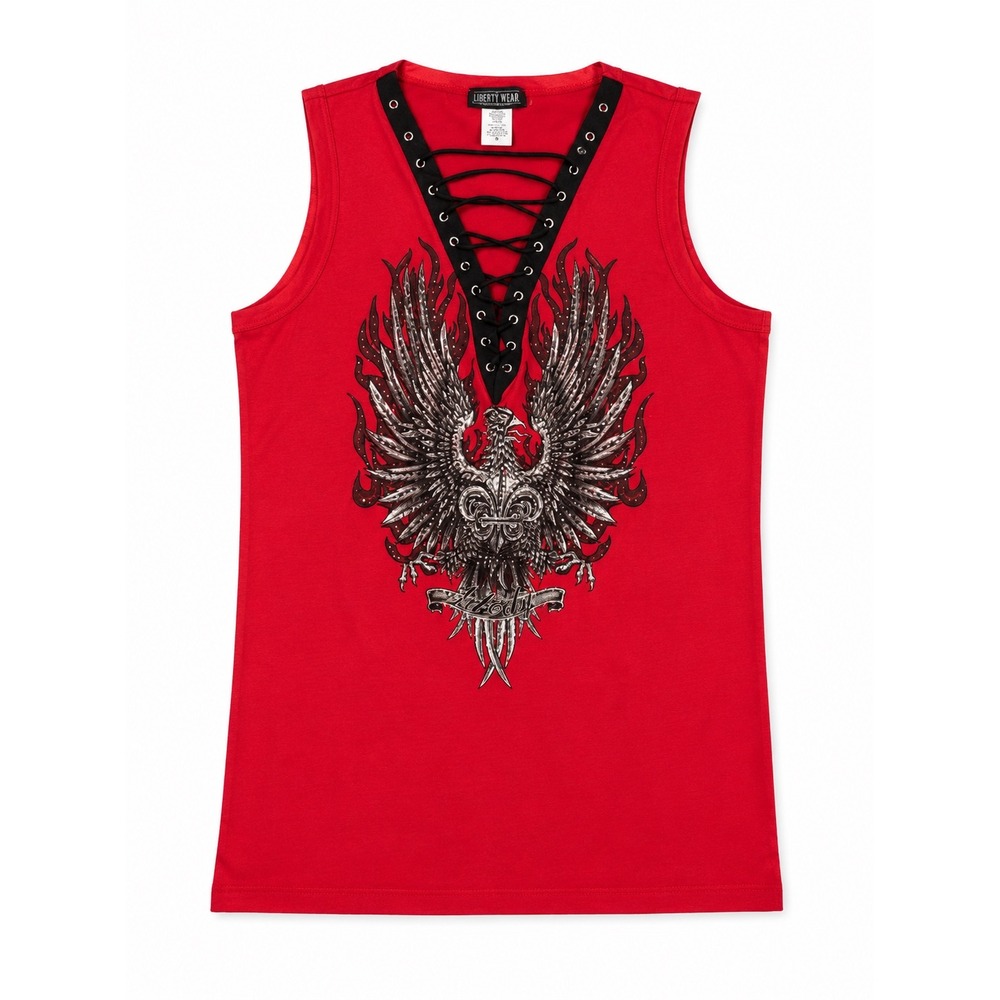 Liberty Wear Red Eagle Lace Up Tank Top Women's L Western Biker
